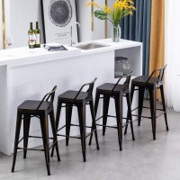 Yongchuang 26 Inch Metal Bar Stools Set Of 4 Counter Bar Stools Distressed Gold Black Wood Top Low Back