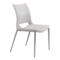 Homeroots White & Brushed Stainless Steel Leatherette Brushed Stainless Steel Cradle White Faux Leather Side Or Dining Chairs Set Of 2
