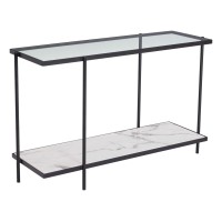 Homeroots Tempered Glass, Faux Marble, Steel 461 X 15 X 299 Clear, White & Matte Black, Tempered Glass, Marble, Steel, Console Table