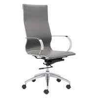 Homeroots Leatherette, Chromed Steel, Brushed Aluminum 276 X 276 X 429 Gray, Leatherette, Chromed Steel, High Back Office Chair