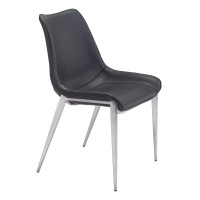 Homeroots Black & Brushed Stainless Steel 213 X 236 X 354 Black, Leatherette, Brushed Stainless Steel, Dining Chair - Set Of 2