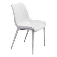 Homeroots White & Brushed Stainless Steel 213 X 236 X 354 White, Leatherette, Brushed Stainless Steel, Dining Chair - Set Of 2