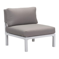 Homeroots Sunproof Fabric Polyresin & Powder Coated Aluminu 28 X 30.3 X 28.7 White & Gray Sunproof Fabric Aluminum Armless Chair