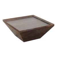 The Urban Port 36-Inch Square Shape Acacia Wood Coffee Table With Trapezoid Base, Dark Brown