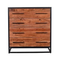 The Urban Port Handmade Dresser With Grain Details And 4 Drawers, Brown And Black