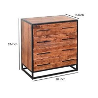 The Urban Port Handmade Dresser With Grain Details And 4 Drawers, Brown And Black