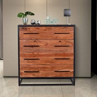 The Urban Port Handmade Dresser With Grain Details And 4 Drawers, Brown And Black