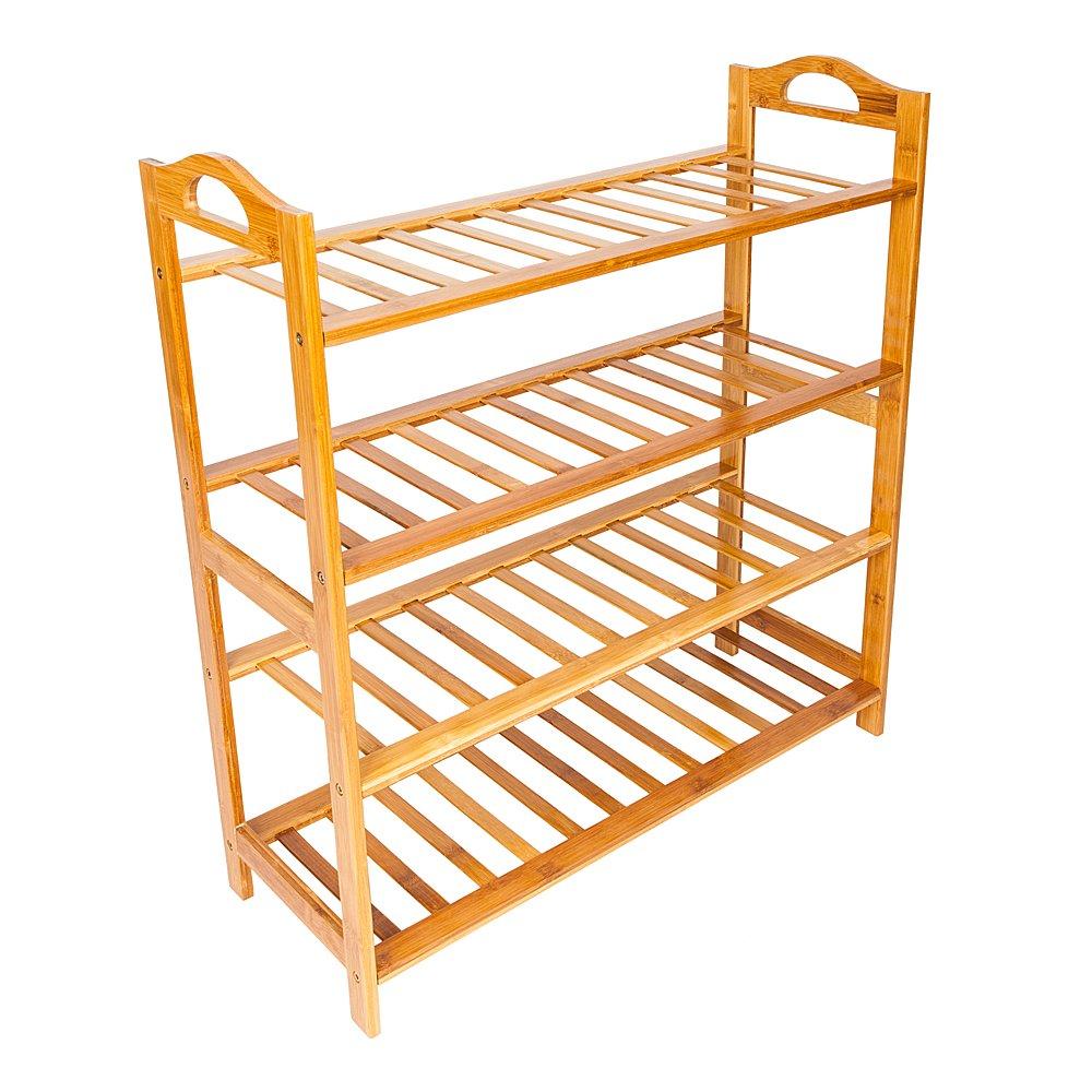 Gharpbik 4 Tiers Bamboo Shoe Rack,Wood Color Shoes Organizer For Entryway Bathroom Living (Wood)