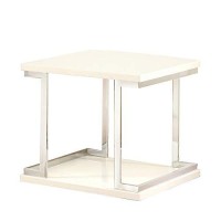 Benjara Contemporary End Table With C Shaped Metal Frame, Silver And White