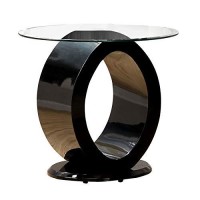 Benjara Contemporary Tempered Glass Top End Table With O Shape Base, Black