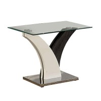 Benjara Modern Two Tone Flared Base End Table With Glass Top, White And Gray