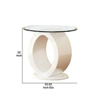 Benjara Contemporary Tempered Glass Top End Table With O Shape Base, White