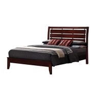 Benjara Transitional Wooden Queen Size Bed With Slatted Style Headboard, Brown