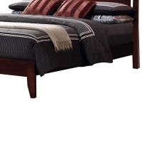 Benjara Transitional Wooden Queen Size Bed With Slatted Style Headboard, Brown