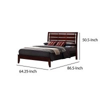 Benjara Transitional Wooden Queen Size Bed With Slatted Style Headboard, Brown