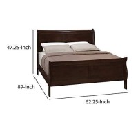 Benjara Traditional Style Wooden Queen Size Bed With Curved Headboard, Brown