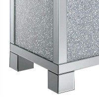 Benjara Wooden End Table With Infused Crystals On Mirrored Panel, Silver And Clear