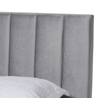 Baxton Studio Clare Glam And Luxe Grey Velvet Fabric Upholstered Full Size Panel Bed With Channel Tufted Headboard