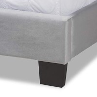 Baxton Studio Clare Glam And Luxe Grey Velvet Fabric Upholstered Full Size Panel Bed With Channel Tufted Headboard