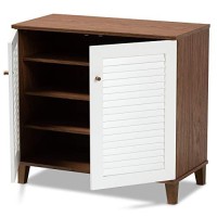 Baxton Studio Coolidge Modern And Contemporary White And Walnut Finished 5-Shelf Wood Shoe Storage Cabinet With Drawer