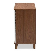 Baxton Studio Coolidge Modern And Contemporary White And Walnut Finished 5-Shelf Wood Shoe Storage Cabinet With Drawer