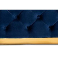 Baxton Studio Verene Glam And Luxe Royal Blue Velvet Fabric Upholstered Gold Finished Square Cocktail Ottoman