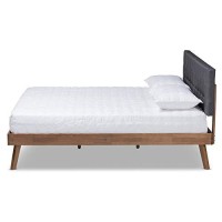 Baxton Studio Devan Mid-Century Modern Dark Grey Fabric Upholstered Walnut Brown Finished Wood King Size Platform Bed