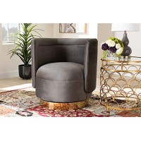 Baxton Studio Saffi Glam And Luxe Grey Velvet Fabric Upholstered Gold Finished Swivel Accent Chair