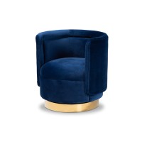 Baxton Studio Saffi Glam And Luxe Royal Blue Velvet Fabric Upholstered Gold Finished Swivel Accent Chair