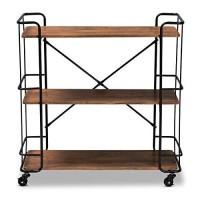 Baxton Studio Neal Rustic Industrial Style Black Metal And Walnut Finished Wood Bar And Kitchen Serving Cart