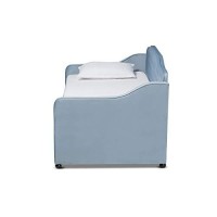 Baxton Studio Freda Traditional And Transitional Light Blue Velvet Fabric Upholstered And Button Tufted Twin Size Daybed With Trundle