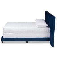 Baxton Studio Fiorenza Glam And Luxe Navy Blue Velvet Fabric Upholstered Queen Size Panel Bed With Extra Wide Channel Tufted Headboard