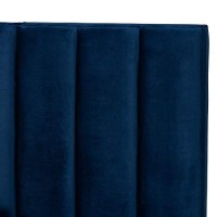 Baxton Studio Fiorenza Glam And Luxe Navy Blue Velvet Fabric Upholstered Queen Size Panel Bed With Extra Wide Channel Tufted Headboard