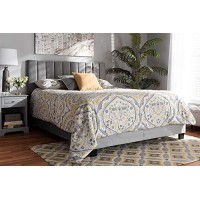 Baxton Studio Clare Glam And Luxe Grey Velvet Fabric Upholstered King Size Panel Bed With Channel Tufted Headboard