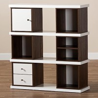 Baxton Studio Rune Modern And Contemporary Two-Tone White And Walnut Brown Finished 2-Drawer Bookcase
