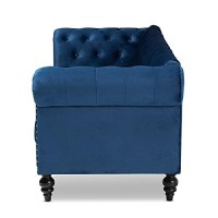 Baxton Studio Emma Navy Blue Velvet Upholstered Button Tufted Chesterfield Sofa