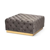 Wholesale Interiors Baxton Studio Verene Glam And Luxe Grey Velvet Fabric Upholstered Gold Finished Square Cocktail Ottoman