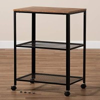 Baxton Studio Verna Vintage Rustic Industrial Black Finished Metal And Oak Brown Finished Wood Kitchen Serving Cart