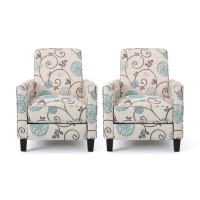Christopher Knight Home Emmie Fabric Recliner (Set Of 2), Light Beige With Blue Floral, Dark Brown
