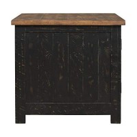 Benjara Two Tone Wooden End Table With Metal Grill Cabinet, Black And Brown