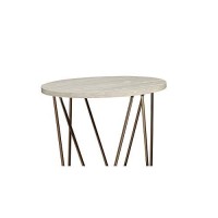 Benjara Faux Marble Set With 1 Coffee 2 End Tables, White And Gold