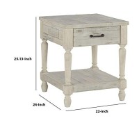 Benjara Plank Style End Table With 1 Drawer And Open Bottom Shelf, White