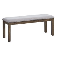 Benjara Wooden Long Bench With Fabric Upholstery And Nailhead Trim, Brown