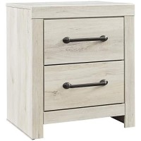 Benjara Transitional Wooden Two Drawer Setup Nightstand With Bar Handles, White