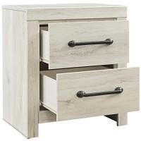 Benjara Transitional Wooden Two Drawer Setup Nightstand With Bar Handles, White