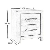 Benjara Transitional Wooden Two Drawer Setup Nightstand With Bar Handles, White