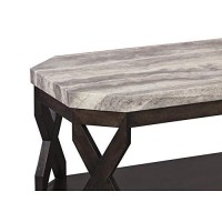 Benjara Faux Marble Set With 1 Coffee 2 End Tables, Brown And Gray