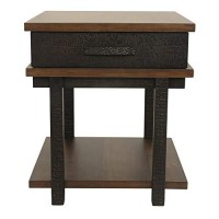 Benjara Textured Two Tone Wooden End Table With 1 Drawer, Brown