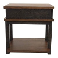 Benjara Textured Two Tone Wooden End Table With 1 Drawer, Brown