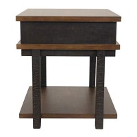 Benjara Textured Two Tone Wooden End Table With 1 Drawer, Brown